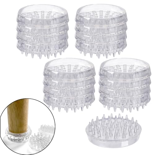 Image of DBOO Furniture Castor Cups - Spiked Carpet Protectors (50mm, Pack of 16), Clear Carpet Savers for Wooden Floors & Sofa Legs, Anti-Slip Design for Home & Office