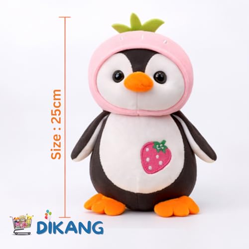 Image of DIKANG Penguin with Cap Soft Toys for Girls and Boys | Pink Strawberry Cap Penguin Plushie Stuffed Animal Toys | Soft Toy for Kids | Gifts for Woman, Amazing Birthday Gift for Kids - 25 cm