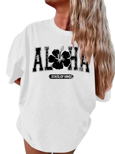 Image of SHENHE Girl's Summer Hawaiian Shirt Aloha Tropical Graphic Cute Crewneck Short Sleeve T Shirts Teen