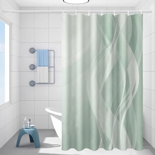Rideau de douche imprimé moderne 122 x 183 cm vert clair lavable pour petite douche