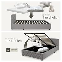 tectake® Chesterfield, Bett 140 x 200 cm, Schlafzimmer Bett mit Bettkasten, Polsterbett, Bett mit Stauraum, Doppelbett, Jugendbett, King Size Bed, Schlafbett, Gaming Bett mit LED, dunkelgrau – Ansicht 7