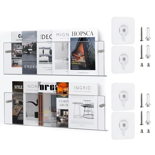 Ysislybin Lot de 2 Porte-Revues Mural Porte-Journaux Acrylique Transparent Étagère Murale, Portes Magazines, Convient pour Salon, Bureau, Écoles, Bibliothèques,...