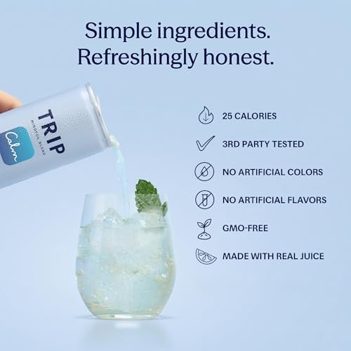 TRIP Lightly Sparkling Adaptogen Drink, Non Alcoholic Drink with Magnesium, Ashwagandha, Lions Mane & L Theanine, No Added Sugar Mocktail, Vegan, Melon Cucumber, 12 Oz, 12Pk - 5