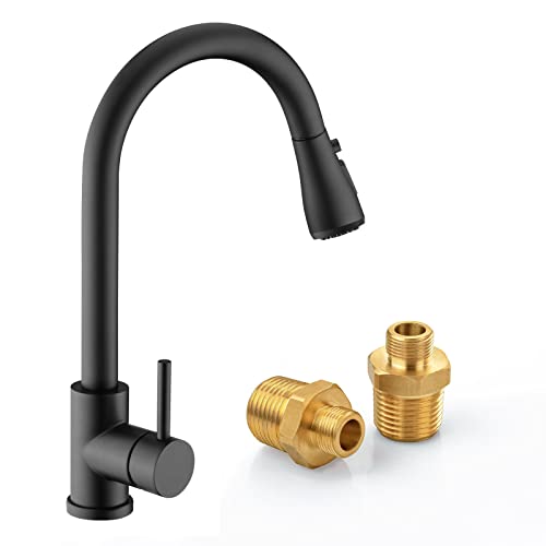 Sink Faucet, Black Kitchen Faucet With Pull Down Sprayer Vfauosit Single Handle Pull Out Kitchen Faucets Matte Black, Grifo Para Fregaderos De Cocina With Male 1/2 To Male 3/8 Adapter #TOP7