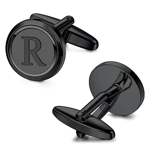 image for LOYALLOOK Initial Black Cufflinks for Men Black Cuff Links Personalize