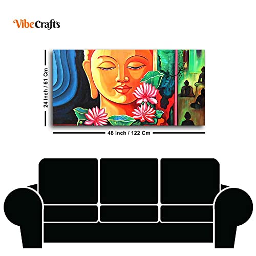 Image of VIBECRAFTS Canvas Paintings for Living Room Drawing Room Spiritual Gautam Buddha Canvas Wall Painting Fitted With Wooden Frame For Home | Office | Living Room | Gift (PTVCH 2499)