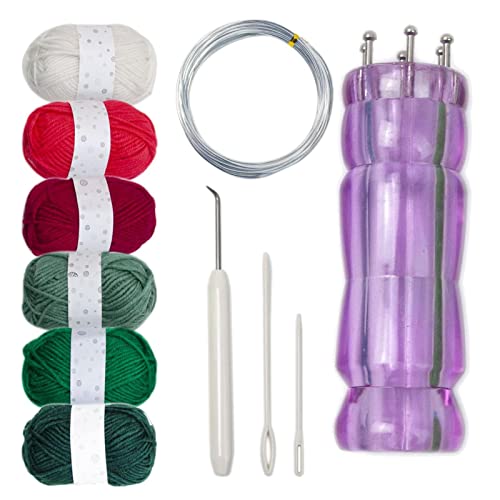 Colaxi Knit Spool Loom Set Mini Knitting Machine with Pull Needle Crochet Hook Easily Weaver Knitting Tool DIY Household for Bracelets Yarn Wool Rope, Purple 6 Color