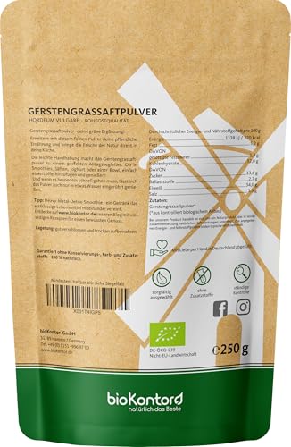 Gerstengrassaftpulver BIO 250 g - Rohkostqualität aus den USA - ohne Zusätze ideal zum Anthony William Smoothie | bioKontor
