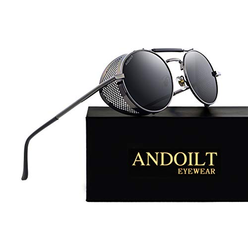 ANDOILT Steampunk Style Round Sunglasses for Men Women Vintage Retro Eyewear Matel Frame UV400 Protection3