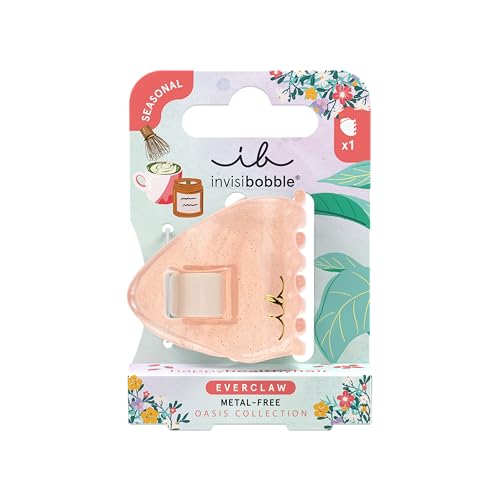 invisibobble - EVERCLAW S Oasis Coral Crush - Pinza pequeña para el cabello en suave tono coral - Sin metal y respetuosa con el cabello - Look de tendencia, sujeción segura y cuidado capilar