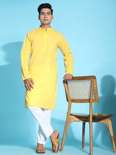 Image of Men's Cotton Solid Dress Long Kurta Regular Fit Casual
