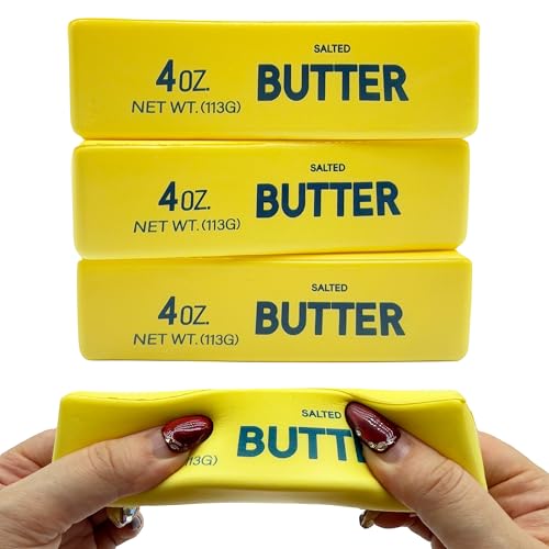 3PCS Butter Squishy Toy, Slow Rising Squishy Butter Stick, Squeezy Butter Fidget Toys for Kids Adults, Cheese Dumpling Sensory Squishy Squeeze Toys, Stress Balls for Anxiety Relief Party Favors