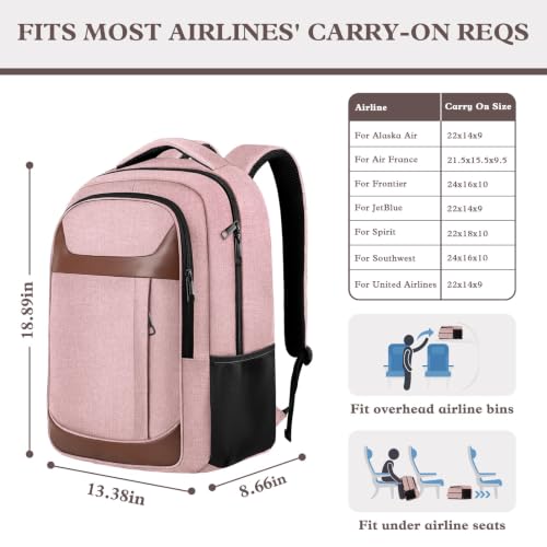 Image of Travel Laptop Backpack 17 Inch, Professional Travel Backpack for Men Women with LifetimeWarranty, Airline Approved Big Large Business Work College Computer Backpack, Pink Brown