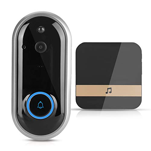 WiFi Wireless Video Doorbell, Ultra Low Power Consumption/Remote Control/Intercom Video/Alarm Monitoring/PIR Body Detection(Black 720P+Dingdong Doorbell)