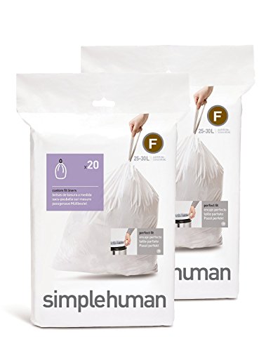 Image of simplehuman Custom Fit Trash Can Liner F, 25 Liters / 6.5 Gallons, 20 Count (Pack of 2)