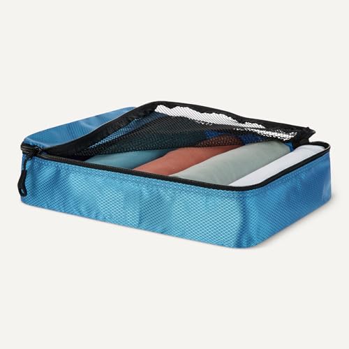 Image of Amazon Essentials 4-Piece Packing Cubes Travel Accessories Set, Luggage Organizer with Double Zipper, Mesh Top, Space-Saving, Medium, Sky Blue (Previously Amazon Basics)
