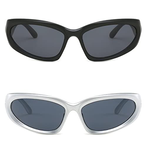 BUTABY Wrap Around Fashion Sunglasses for Women Men Oval Dark Futuristic Sun Glasses Outdoor Sport Shades UV400 Protection3