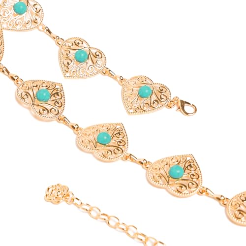 Women Western Metal Chain Belt for Dress Jeans Heart Turquoise Waist Belts Gold or Silver3