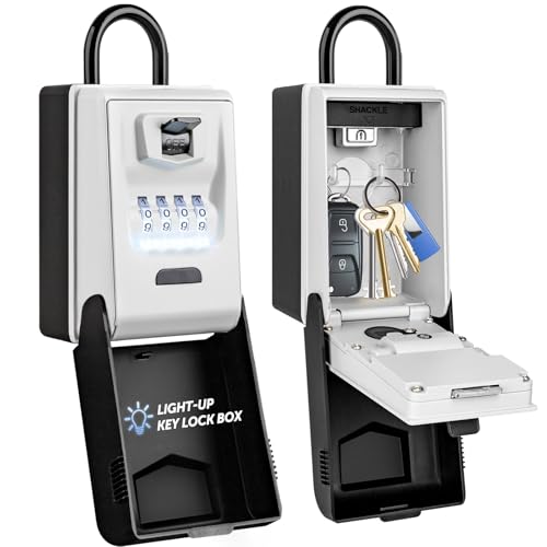 ENONEO Portable Key Safe with Shackle, Outdoor Light Up Key Lock Box Waterproof High Secure Key Safe Large Combination Key Storage LockBox for Keys Home Office Garage School