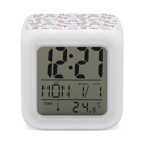 Reloj despertador digital con llamas y arco iris para dormitorio, pantalla LED, alarmas de noche
