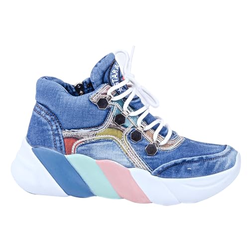 Jeans Sports Shoes, Handmade Women's Sports Shoes, Blue Jeans Embroidered Sports Shoes, Women's Sports Shoes, Birthday gift (6.5, blue)