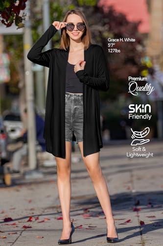 Image of Women's Draped Open Front Casual Long Sleeve Lightweight Office Work Cardigan Sweater
