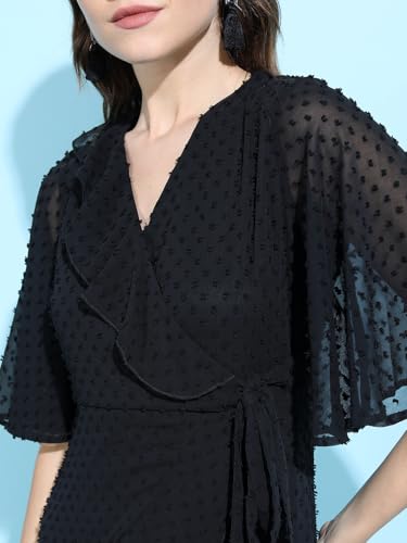 Image of Tokyo Talkies Women's Long Sleeves V-Neck Self Design Dresses | Stylish Dresses | Casual Dresses