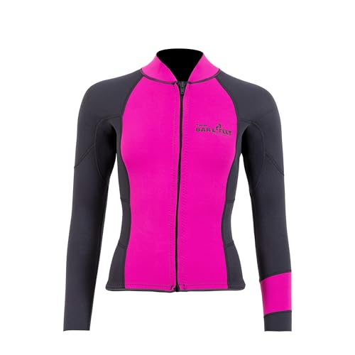 Two Bare Feet Women's Harmony 3mm Neoprene Wetsuit Jacket – Front Zip Thermal Surf Top for Swimming, Paddleboarding & Watersports (Raspberry/Black, XL)