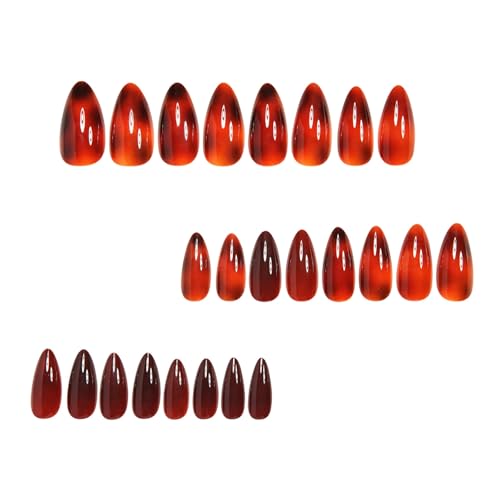 Image of Leopard Press on Nails Brown Fake Nails Short Almond False Nail with Design Cheetah Glue on Nails Artificial Acrylic Glossy Full Cover Fall Winter Sticker on Nail for Women Manicure 24Pcs