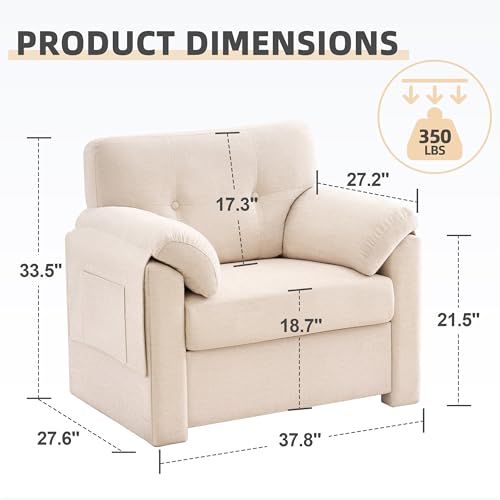 Image of Howjoe Accent Chair for Living Room, Oversized Reading Armchair, Lvory