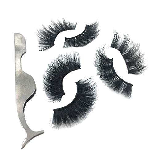 Eucoo - 3 paia di ciglia finte 8D di alta qualità + 1 bigodino per ciglia in metallo, leggere alla ricerca naturale, senza colla