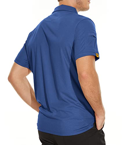 V Valanch Mens Polo Shirts Summer Short Sleeve Collared Shirts Blue Polo T Shirts Work Office Polos,Blue,L #TOP2