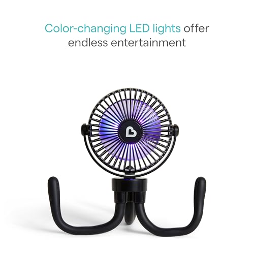 Image of Munchkin Stroller Fan, 4 Speed, Black with Multicolored LED Lights, Small (Pack of 12)