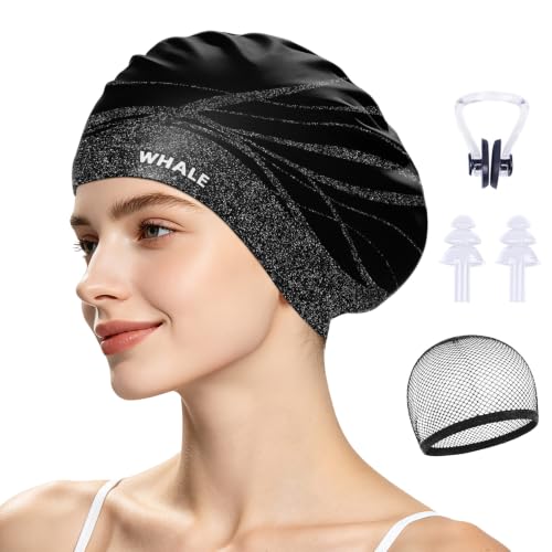 WHALE Extra Large Waterproof Swim Cap for Thick Hair