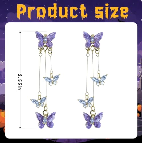 Purple Butterfly Earrings for Women with Lavender Dress, Sparkle Crystal Halloween Dangle Earrings for Fairy Dress, Butterfly Costume & Singer Costume Outfits2