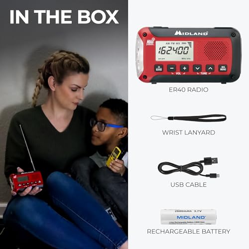 Image of Midland ER50 Emergency Radio with Weather Alert and Flashlight - Hand Crank or Solar Power NOAA Weather Radio for Home or Travel with AM /FM Tuner