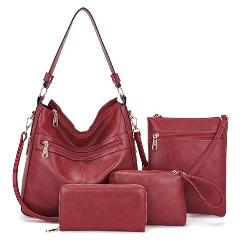 Image of Qiyuer Purses for Women 4PCS Handbags and Wallet Set Large Hobo Bag | Vegan Leather,Daily Commuting,Crossbody /Shoulder Bags,Multi card slot wallet