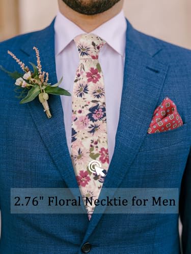Image of Luckyvestir Ties for Men, Sage Green Cotton Floral Tie 2.76 inch Flower Printed Men's Neckties for Wedding /Groomsmen /Suit /Party