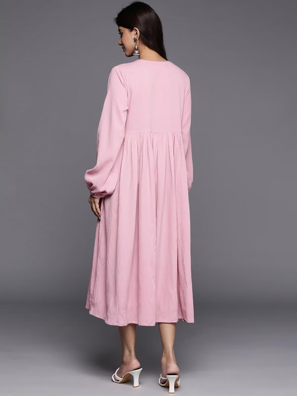 Varanga Women's Viscose Blend A-Line Maxi Dress - Elegant Pink Dress For Casual (Extra Large)