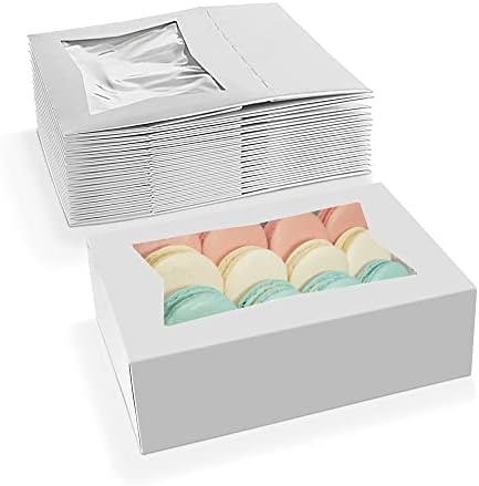 MT Products White Bakery Boxes with Window - Size of 8" x 5.75" x 2.5" - (15 Pieces) Auto Pop Up Dessert Box - Pastry Boxes for Muffins, Donuts, and Cookies - Made in the USA