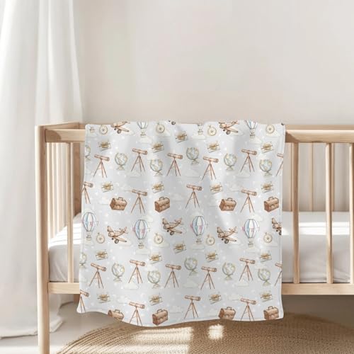 Image of Adventure Baby Blankets for Boy Girl Travel Planes Compass Luggage Globe Explore Soft Flannel Swaddle Receiving Blankets for Infant Toddler Crib Newborn Holiday Vacation Nursery Bed Blanket 60x80