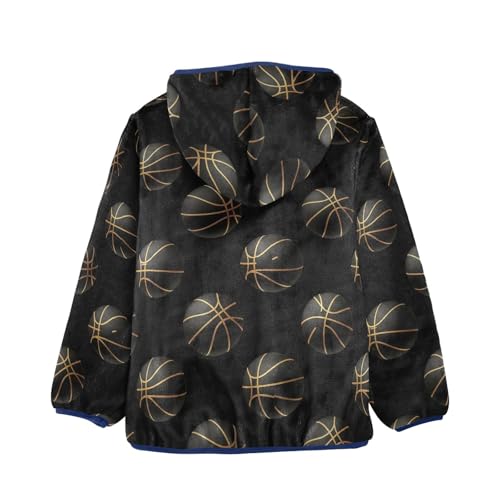 CHIFIGNO Basketball Black Kids Polar Fleece Lined Winter Jackets, Toddler Boy Fleece Jacket with Hooded 3T2