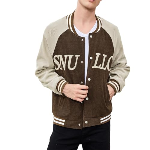 Image of Men's Varsity Jacket Casual Baseball Bomber Jackets Buckle Style Relax Fit