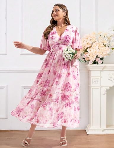 Women's 2025 Floral Summer Dress Smocked V Neck Boho Plus Size Beach Party Wedding Guest Ruffle Long Dresses3