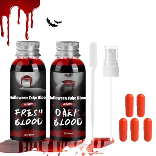 Allony Sangre Falsa Halloween, Sangre Falsa Lavable Sangre Artificial Sangre Brillante y Sangre Vieja-Sangre Falsa para Ropa, Sangre Falsa para Maquillaje, Sangre Falsa Comestible