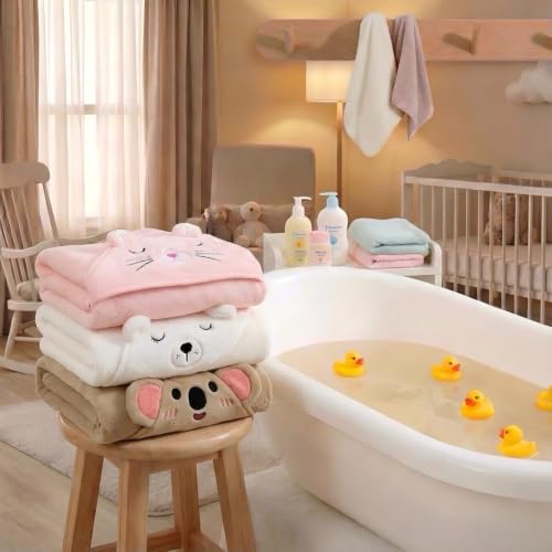 Image of Hooded Baby Towel - 3 Pack Premium Soft Bath Towel for Baby, Newborn,Infant - Ultra Absorbent,Natural Baby Stuff Towel, Soft Coral Velvet Coral Fleece Bath Towel for Boys and Girls