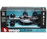 Bburago   F1 Mercedes AMG W16 2025#63 Russell, Voiture diecast à l'échelle 1:43 avec détails Authentiques, réplique F1 Mercedes, décoration argentée/Noire, Licence Officielle, âge recommandé 3+ Ans
