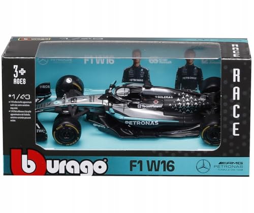 Bburago - F1 Mercedes-Amg W16 2025 63 Russell, Coche Diecast A Escala 1:43 Con Detalles Auténticos, Réplica F1 Mercedes, Decoración Plateada Negra, Licencia Oficial, Edad Recomendada 3 Años