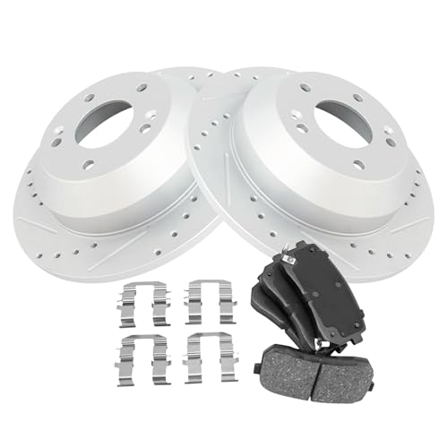 Image of TRQ Performance Rear Brake Pad and Rotor Set Ceramic Coated Drilled Slotted Rotors Compatible with 2015-2020 Kia Sedona