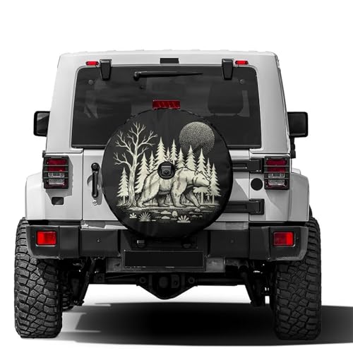 Image of Delerain Spare Tire Cover with Backup Camera Hole Bear Silhouette Wheel Covers Waterproof Dust-Proof UV Sun Universal Fit for RV Trailer RV SUV Truck (17 Inch for Diameter 31 inch-33 inch)
